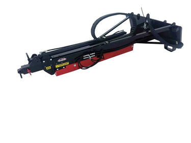 A red and black industrial machine with a yellow warning sign that says